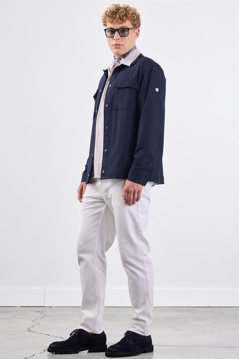 Lacivert Çıtçıt Kapamalı Cepli Overshirt Gömlek