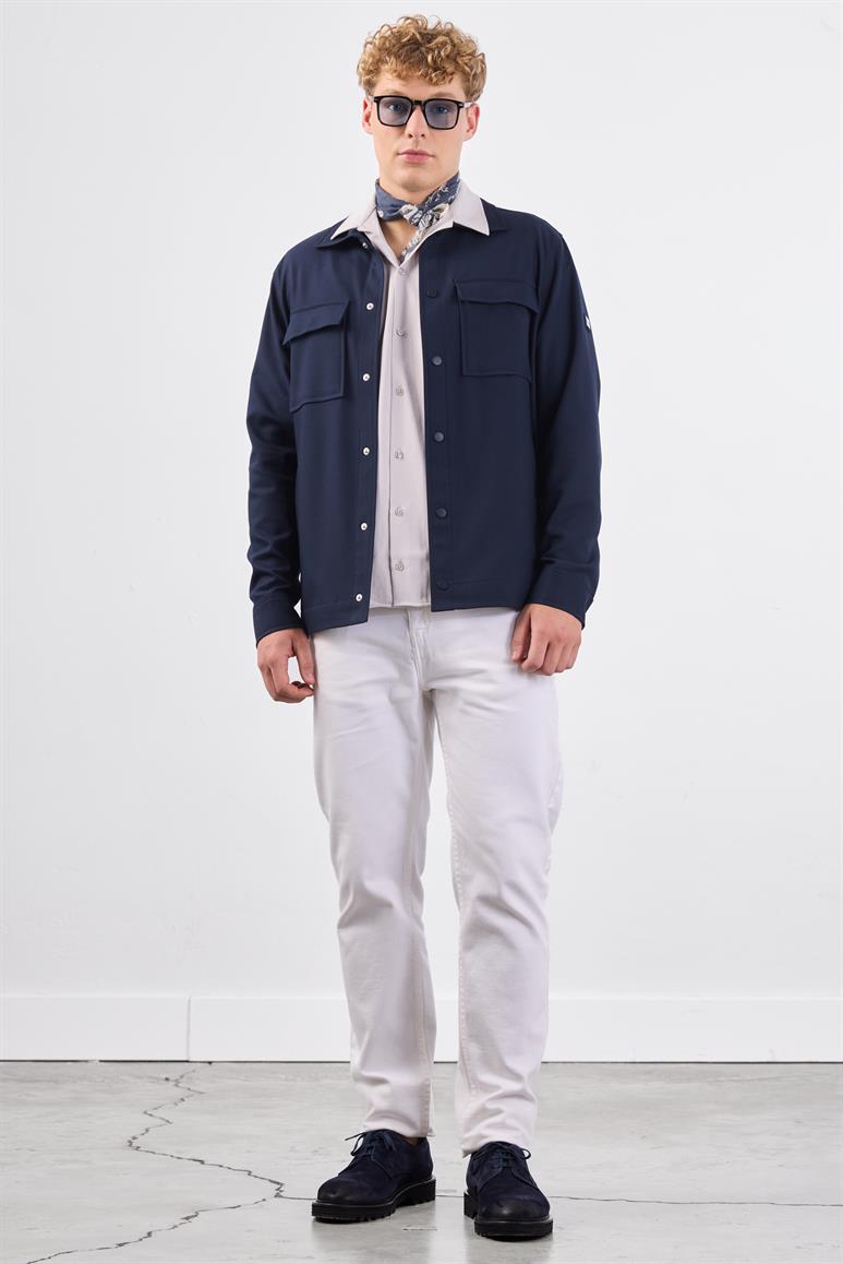 Lacivert Çıtçıt Kapamalı Cepli Overshirt Gömlek
