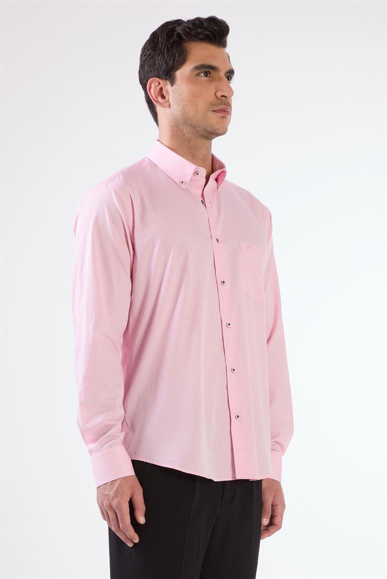 Pembe Erkek Regular Fit Kareli Brent Yaka Uzun Kol Gömlek 
