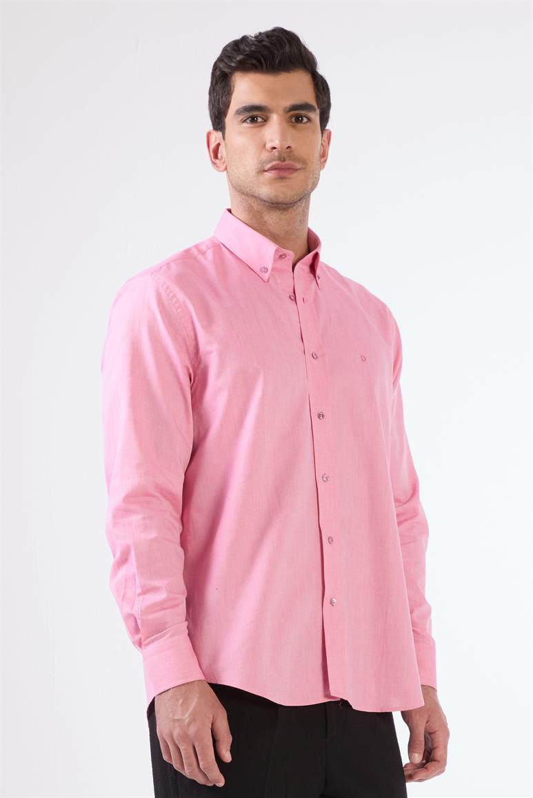 Pembe Erkek Regular Fit Oxford Brent Düğmeli Yaka Uzun Kol Gömlek 