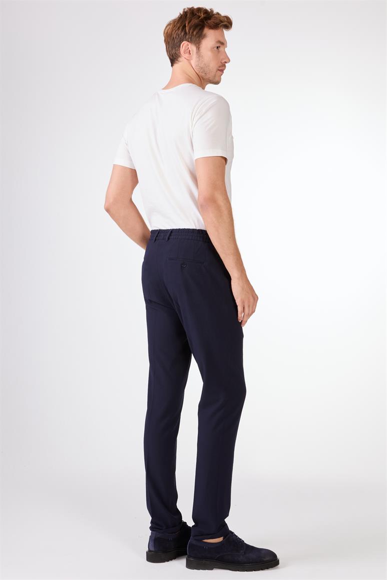 Lacivert Gofre Desen Pileli Jogger Slim Fit Erkek Pantolon