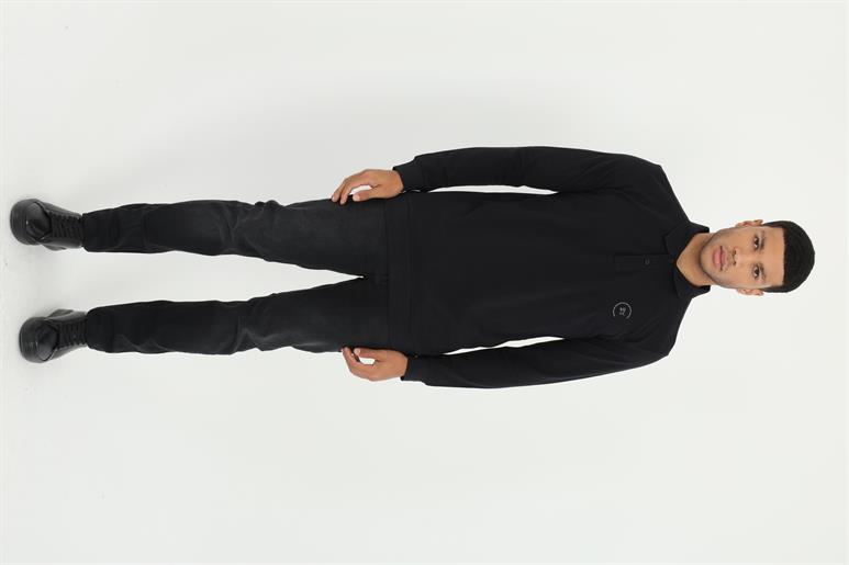 Siyah Polo Yaka Baskılı Erkek Sweatshirt