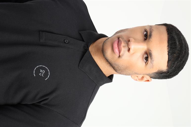 Siyah Polo Yaka Baskılı Erkek Sweatshirt