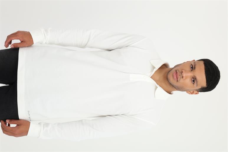 Beyaz Polo Yaka Baskılı Erkek Sweatshirt