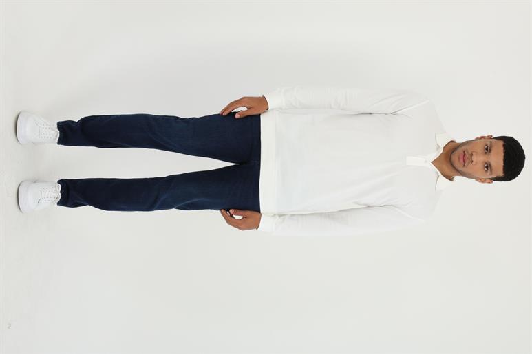 Beyaz Polo Yaka Ribanalı Sweatshirt %100 Pamuk 