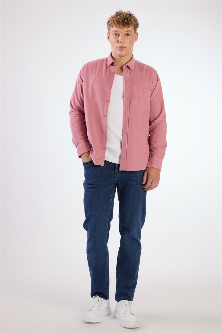 Pudra Fitilli Kadife Regular Fit Erkek Gömlek 