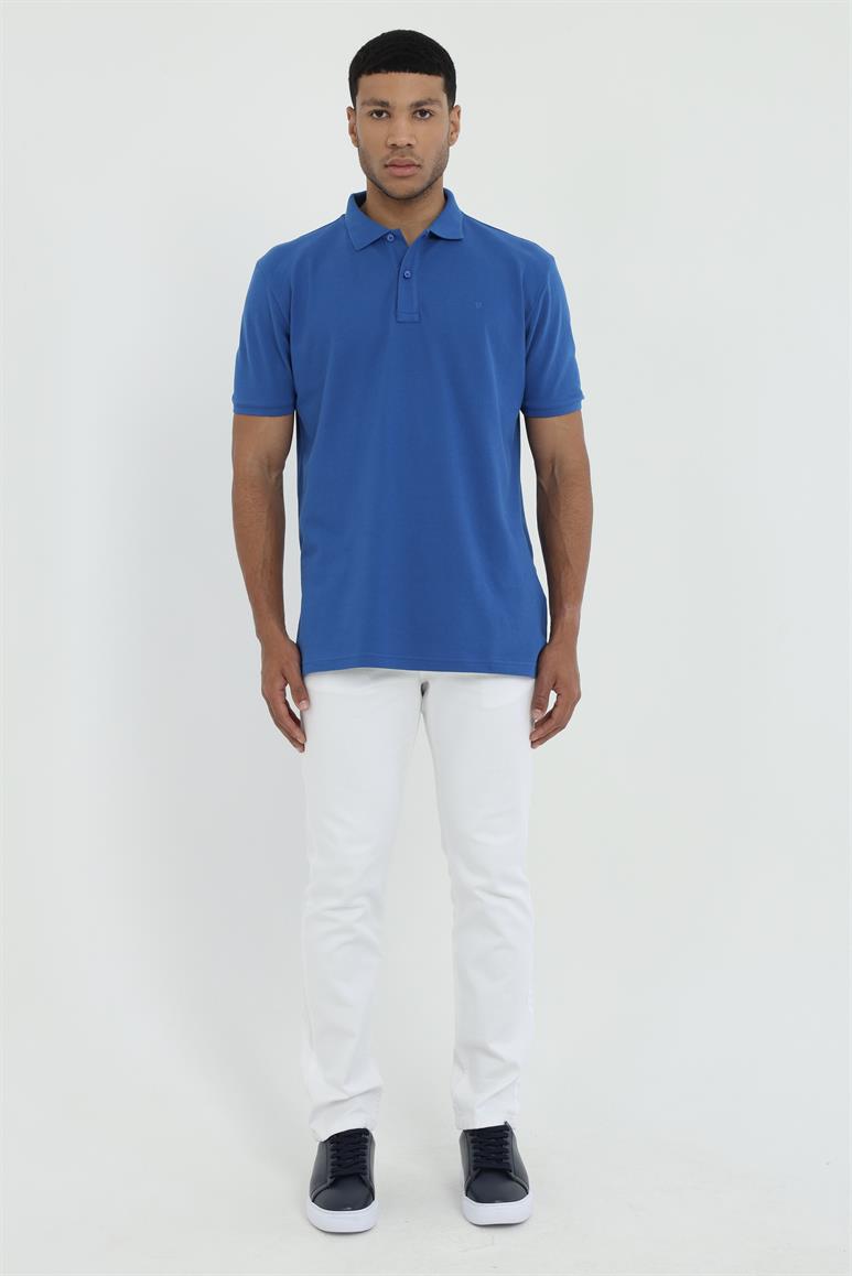 Saks Polo Yaka Pamuklu Düz Renk Slim Fit Erkek T