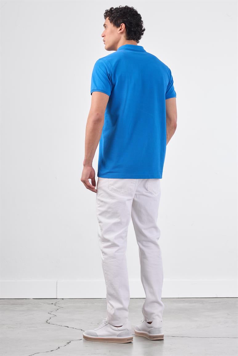 Saks Polo Yaka Pamuklu Düz Renk Slim Fit Erkek T-shirt