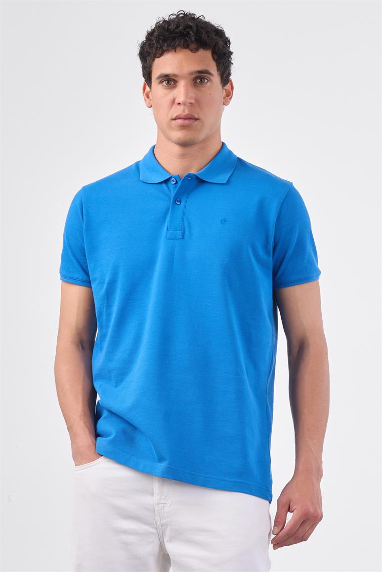 Saks Polo Yaka Pamuklu Düz Renk Slim Fit Erkek T-shirt