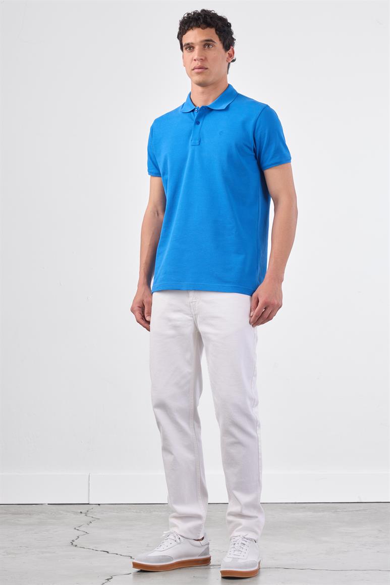 Saks Polo Yaka Pamuklu Düz Renk Slim Fit Erkek T-shirt