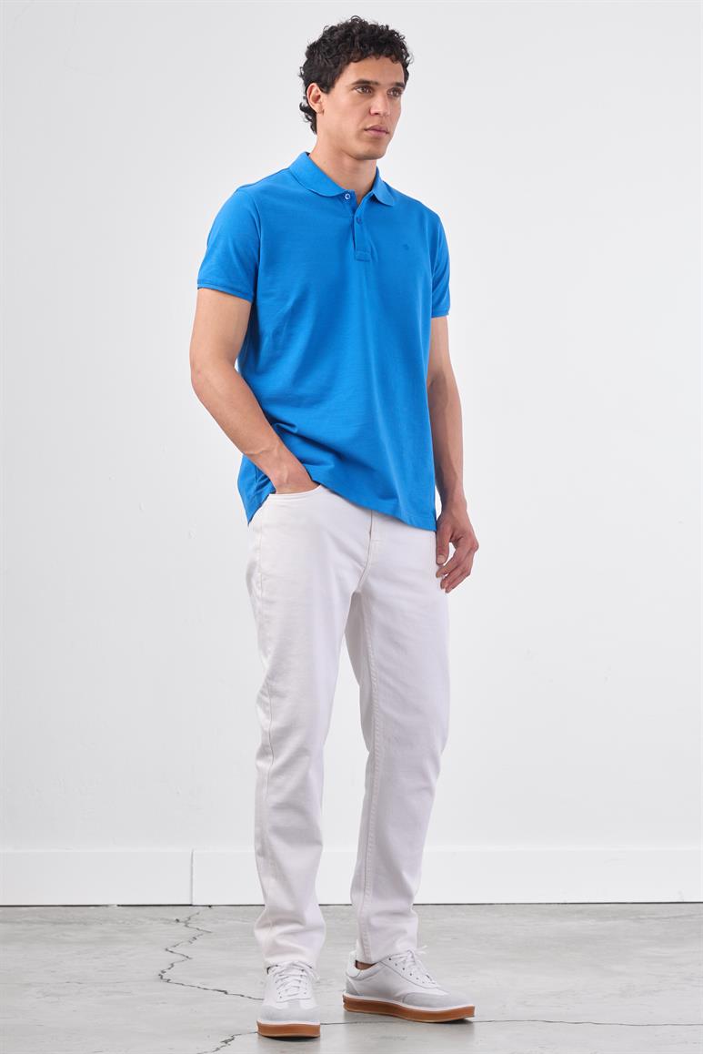 Saks Polo Yaka Pamuklu Düz Renk Slim Fit Erkek T-shirt