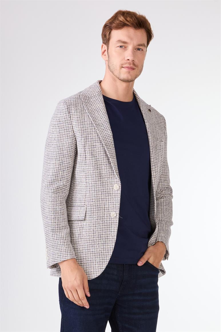 Saks Erkek Slim Fit Pitikare Desenli Sivri Yaka Casual Ceket 