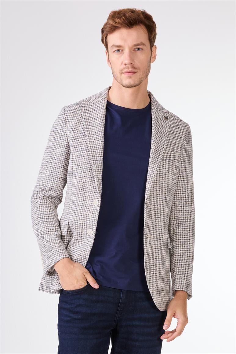 Saks Erkek Slim Fit Pitikare Desenli Sivri Yaka Casual Ceket 