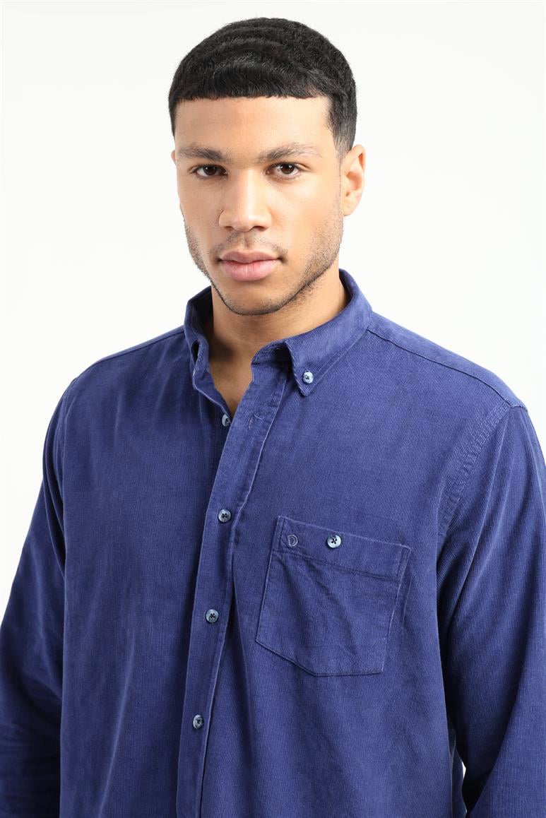 Saks Fitilli Kadife Regular Fit Erkek Gömlek 