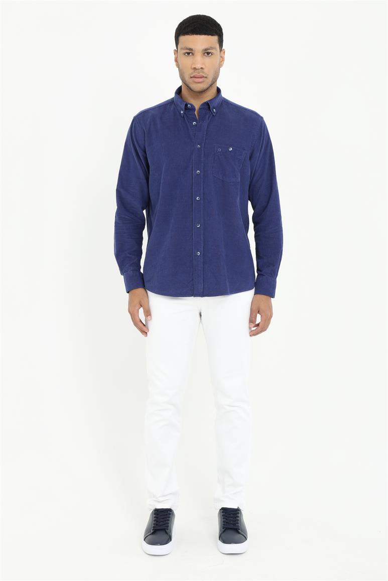 Saks Fitilli Kadife Regular Fit Erkek Gömlek 