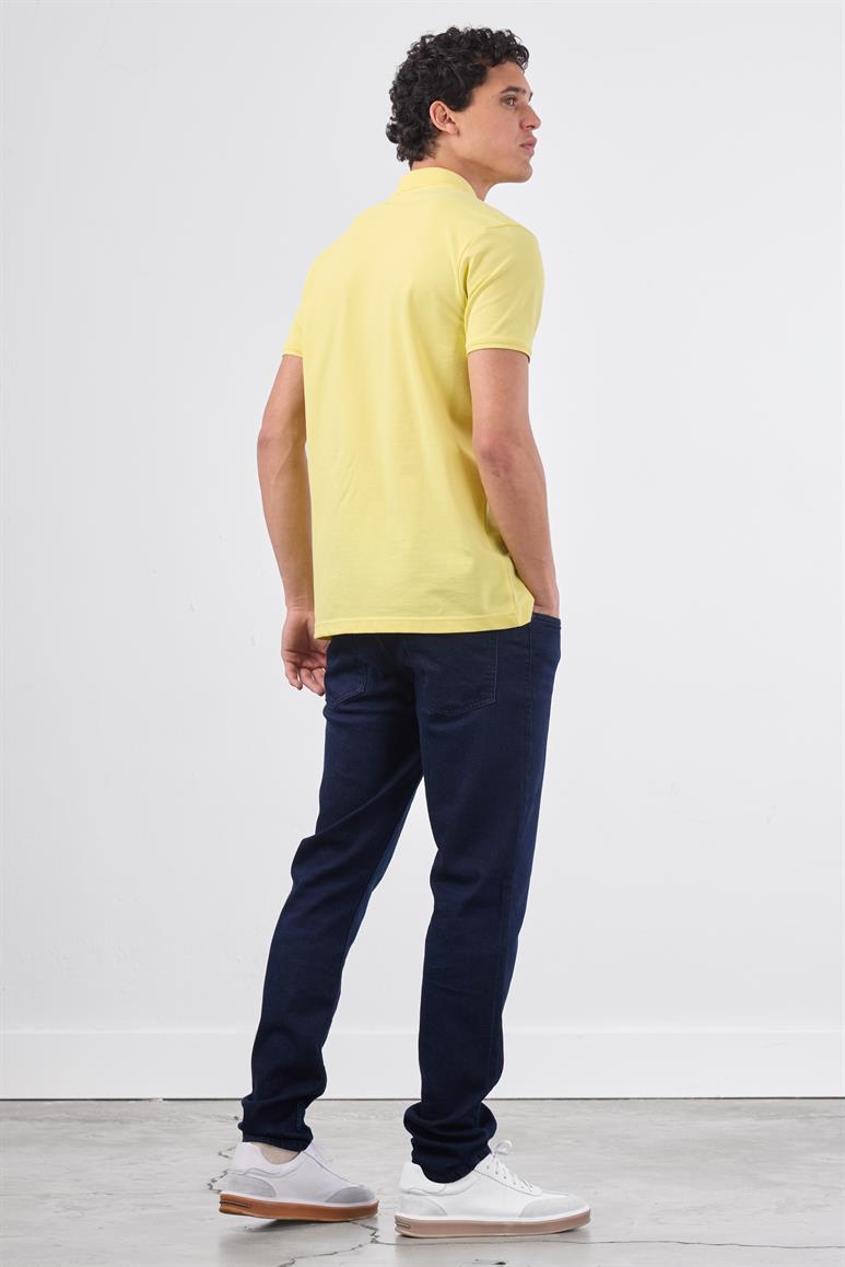 Sarı Polo Yaka Pamuklu Düz Renk  Slim Fit Erkek T-shirt