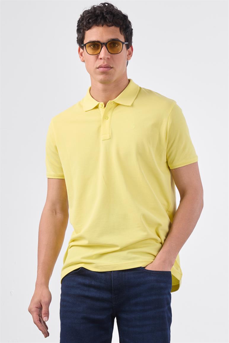 Sarı Polo Yaka Pamuklu Düz Renk  Slim Fit Erkek T-shirt