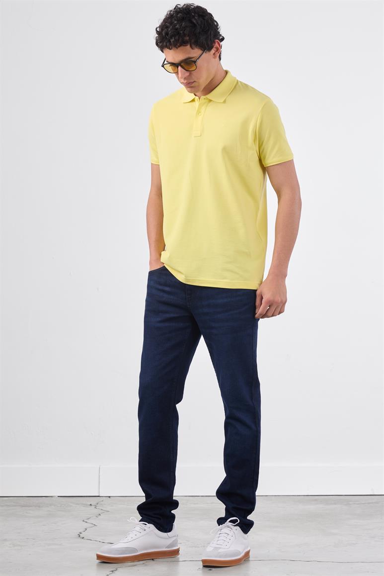Sarı Polo Yaka Pamuklu Düz Renk  Slim Fit Erkek T-shirt