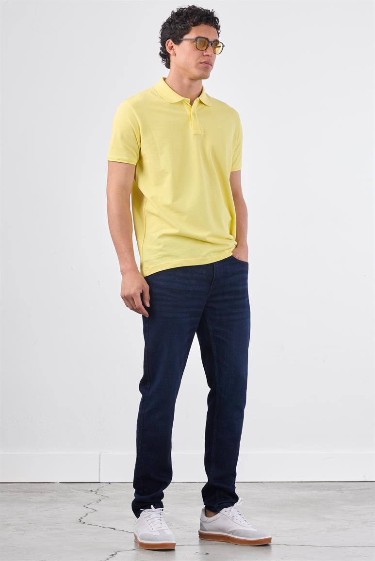 Sarı Polo Yaka Pamuklu Düz Renk  Slim Fit Erkek T-shirt