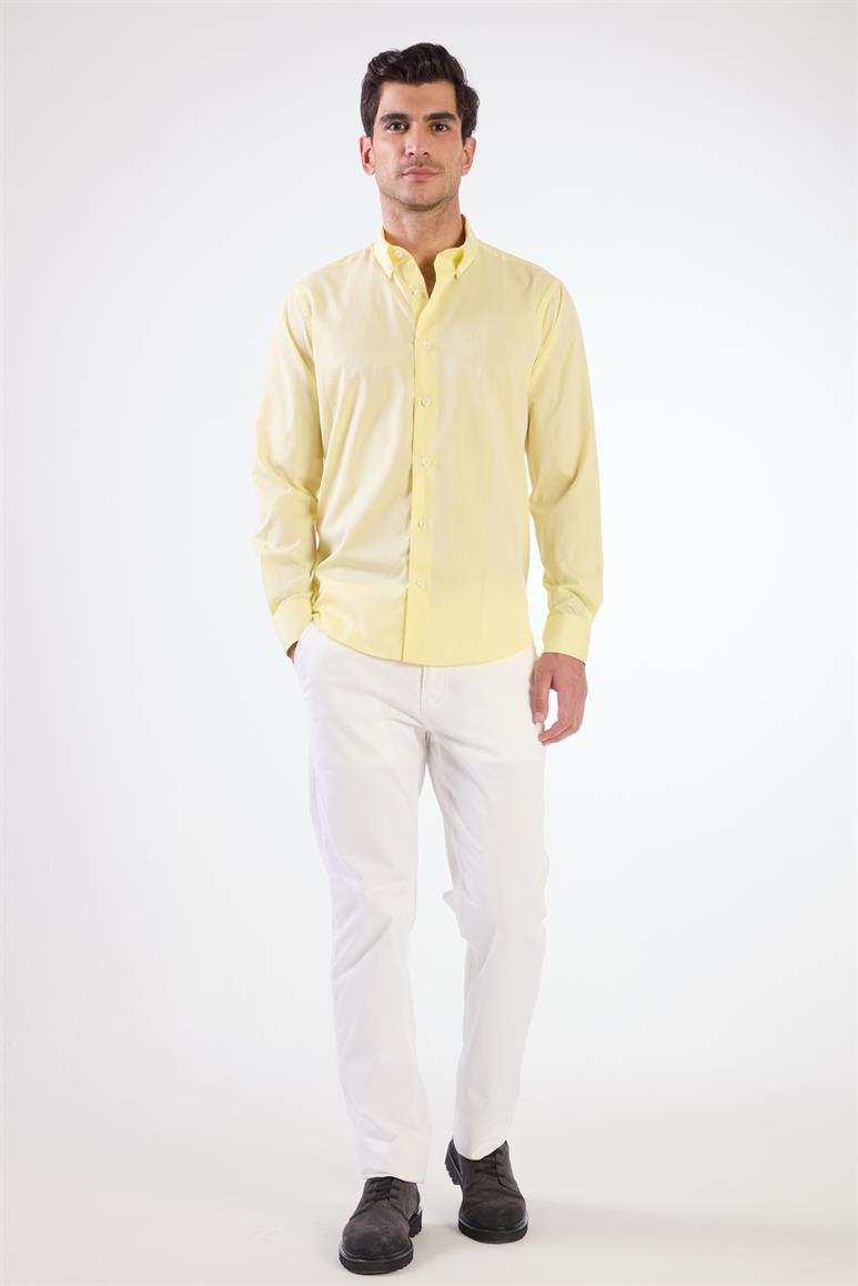 Sarı Erkek Regular Fit Düz Brent Düğmeli Yaka Uzun Kol Gömlek 
