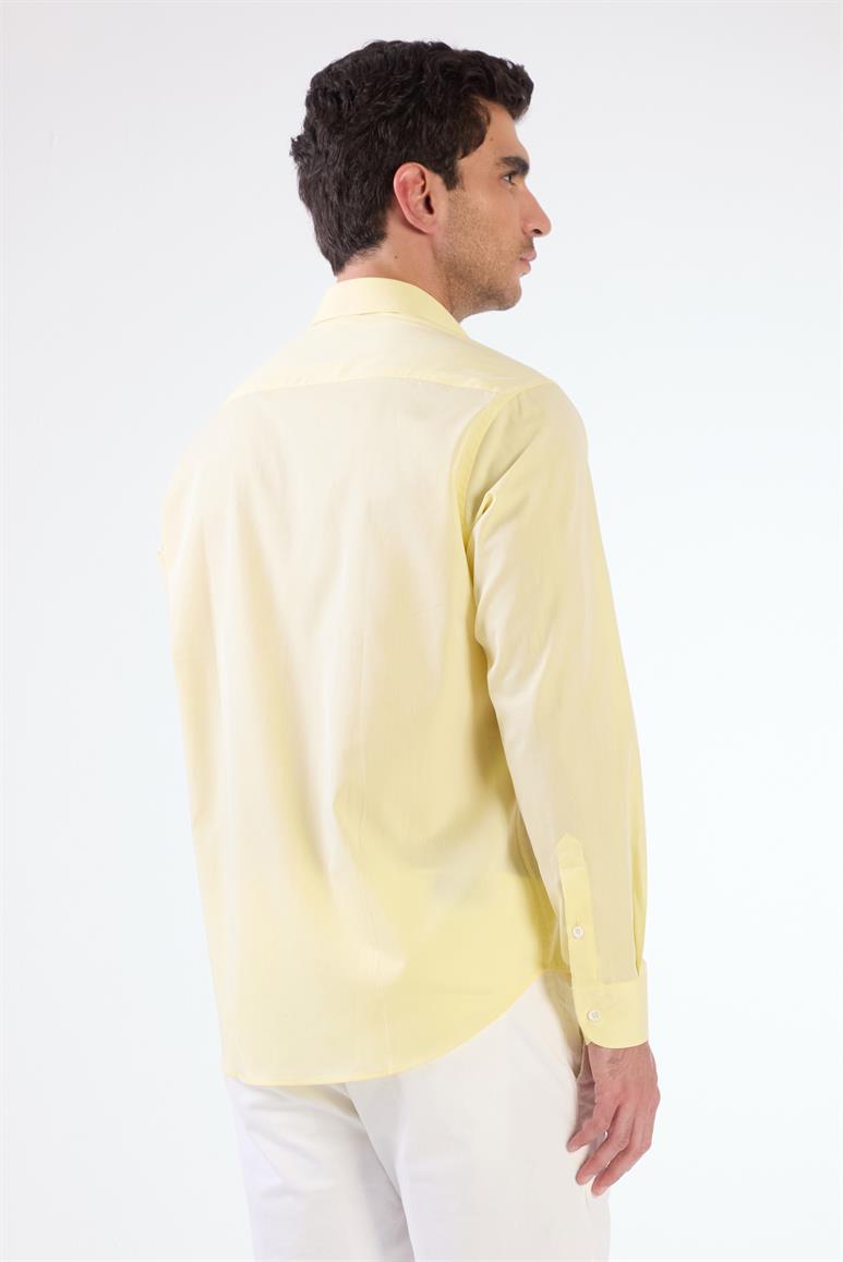 Sarı Erkek Regular Fit Düz Brent Düğmeli Yaka Uzun Kol Gömlek 