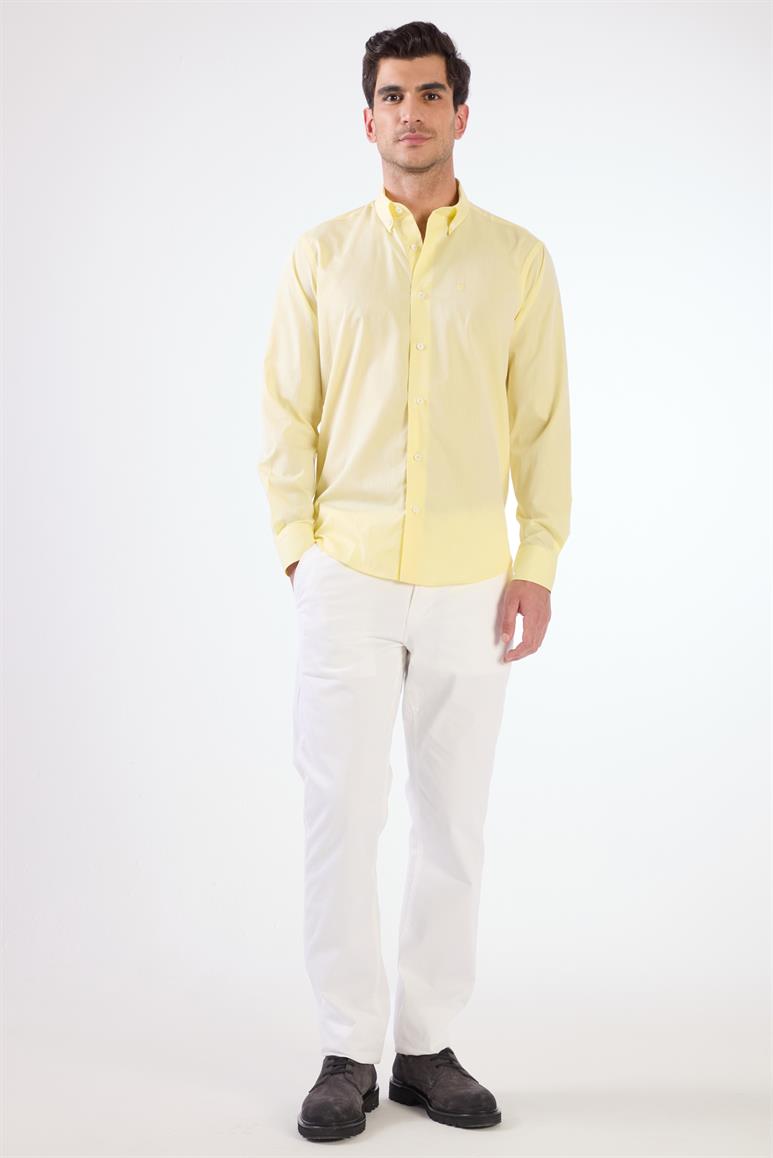 Sarı Erkek Regular Fit Düz Brent Düğmeli Yaka Uzun Kol Gömlek 