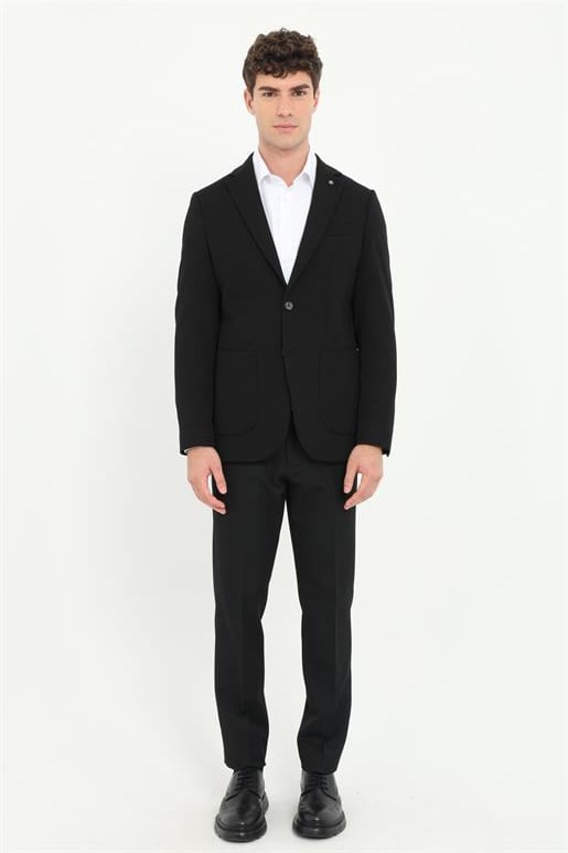 Siyah Armür Desen Slim Fit Erkek Ceket