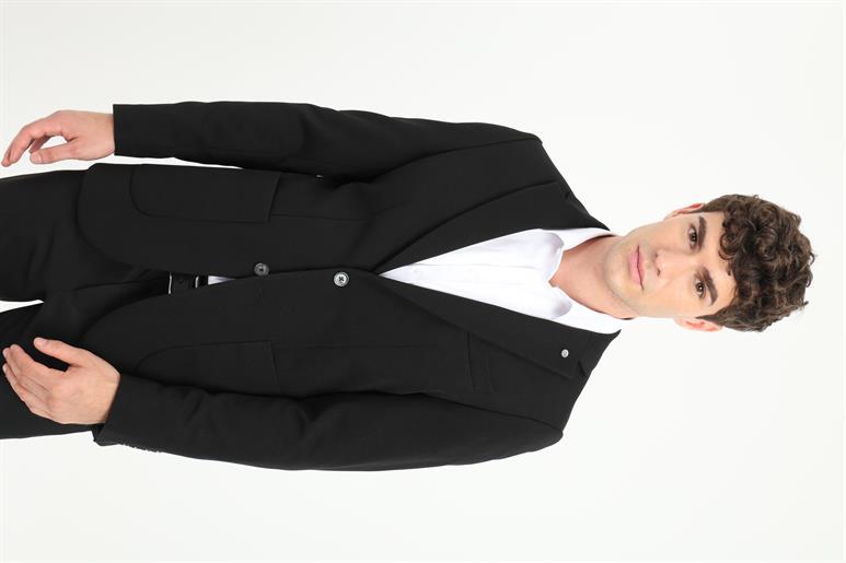Siyah Armür Desen Slim Fit Erkek Ceket