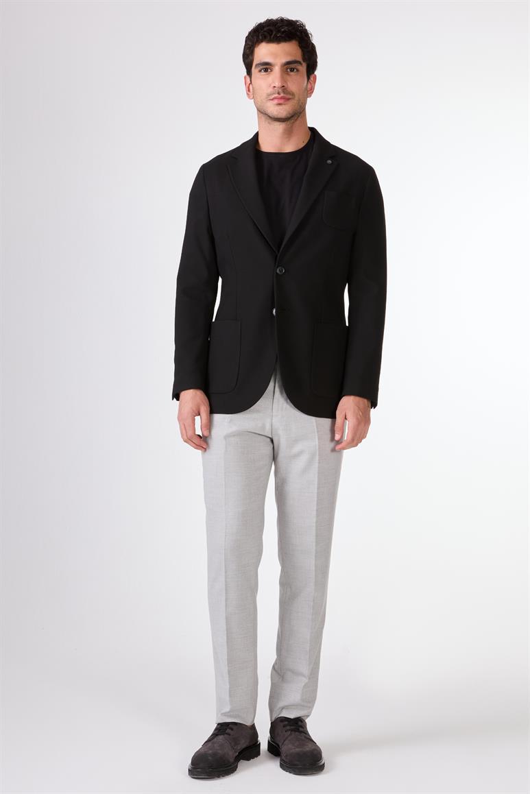 Siyah Balıksırtı Desen Torba Cep Slim Fit Erkek Ceket