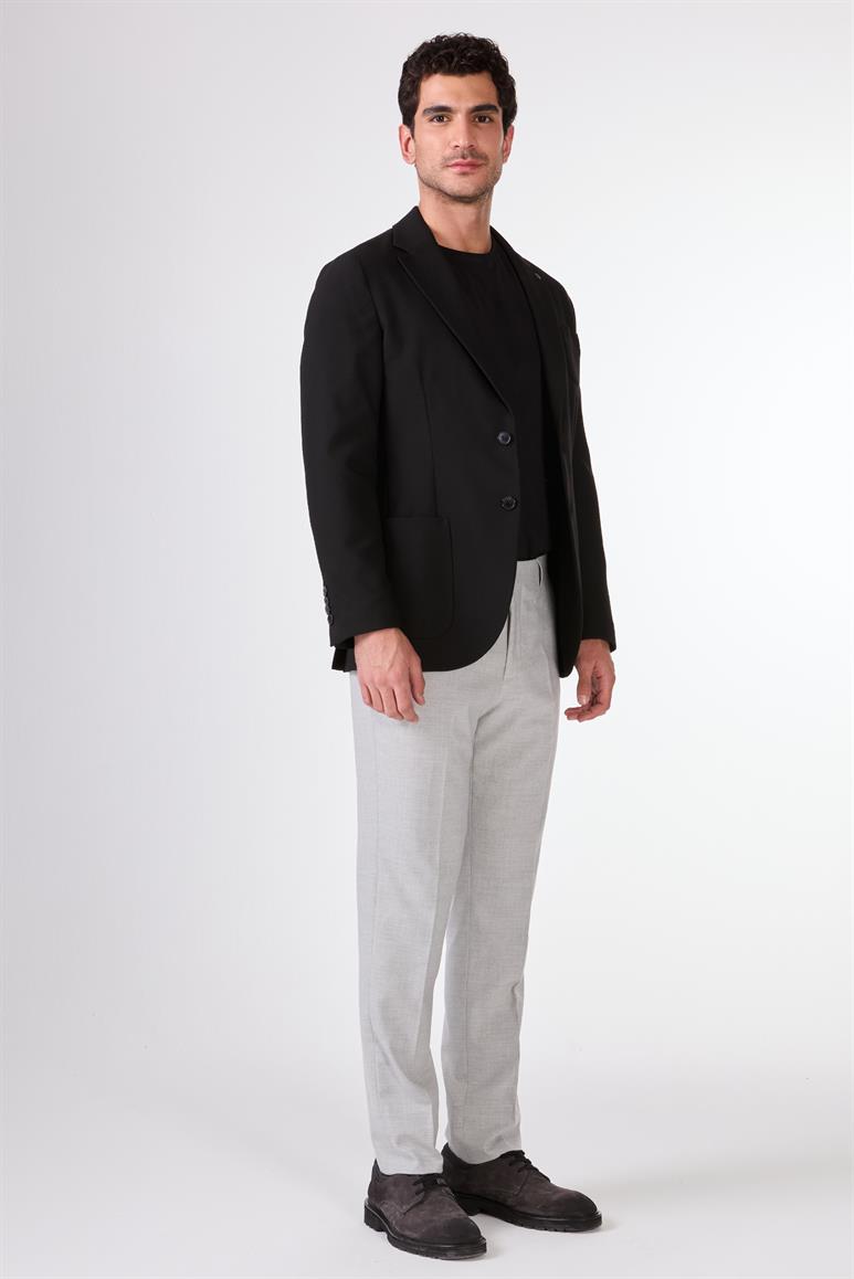 Siyah Balıksırtı Desen Torba Cep Slim Fit Erkek Ceket