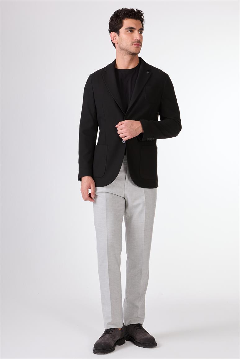 Siyah Balıksırtı Desen Torba Cep Slim Fit Erkek Ceket