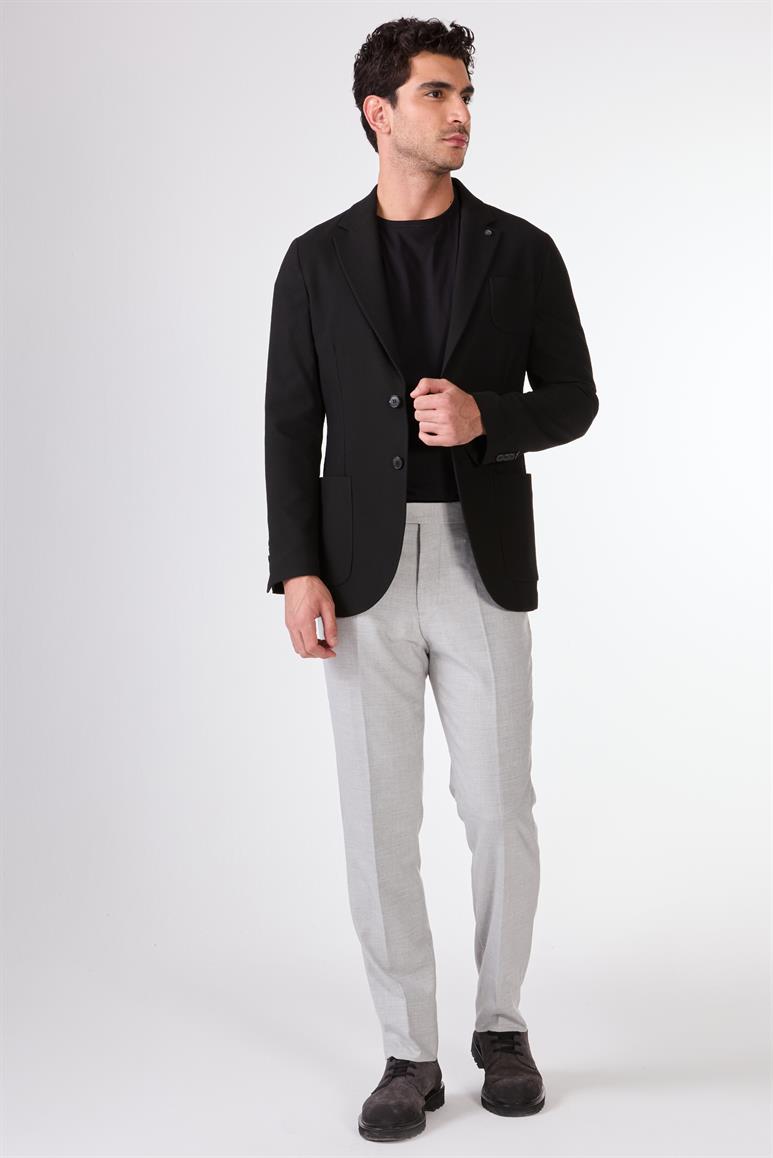 Siyah Balıksırtı Desen Torba Cep Slim Fit Erkek Ceket