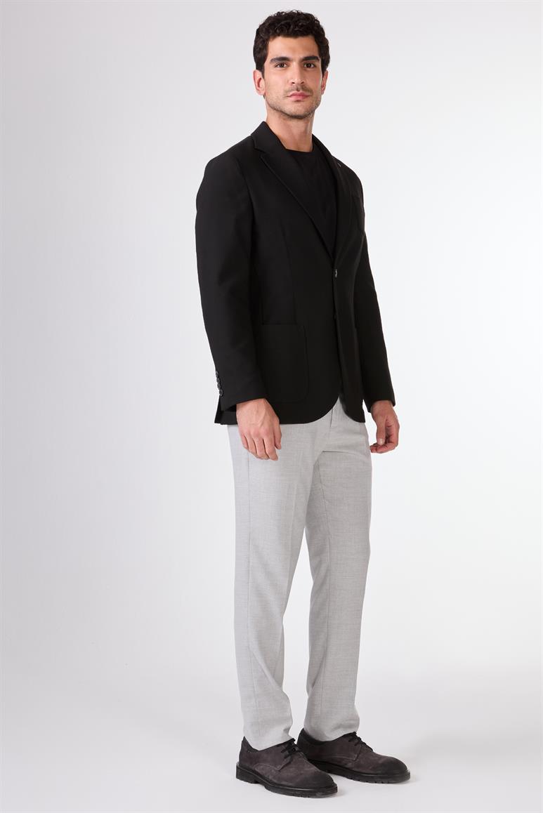 Siyah Balıksırtı Desen Torba Cep Slim Fit Erkek Ceket