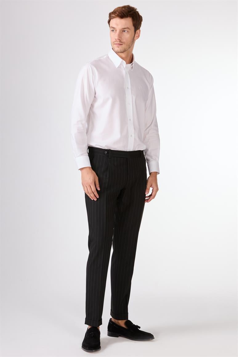 Siyah Çizgili Sivri Yaka Slim Fit Erkek Takım Elbise