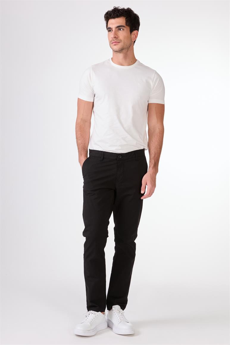 Siyah Yan Cepli Düz Regular Fit Erkek Pantolon
