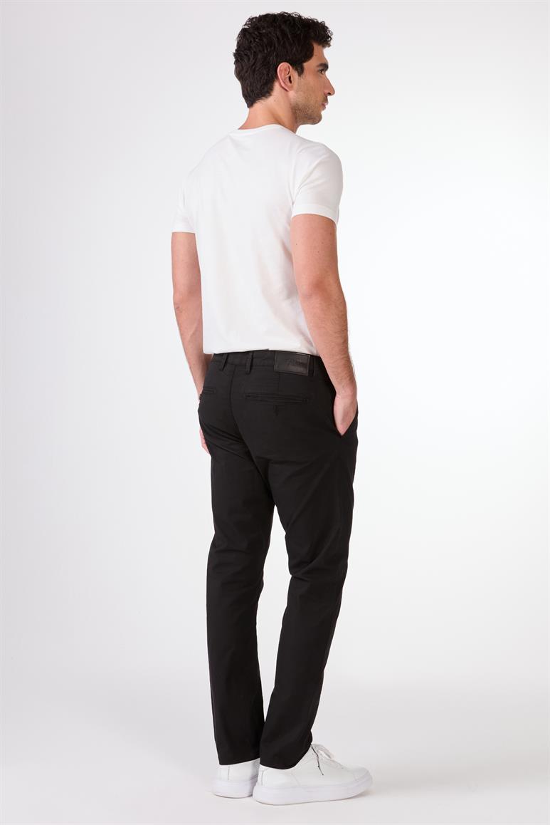 Siyah Yan Cepli Düz Regular Fit Erkek Pantolon