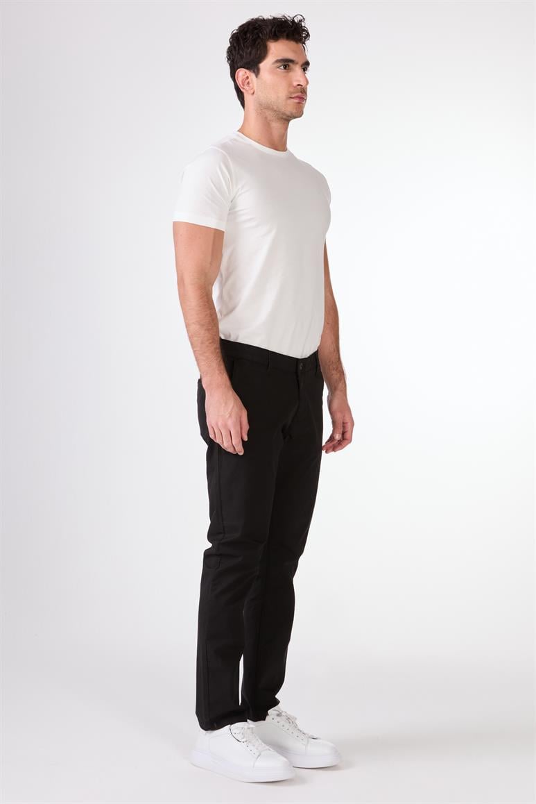 Siyah Yan Cepli Düz Regular Fit Erkek Pantolon