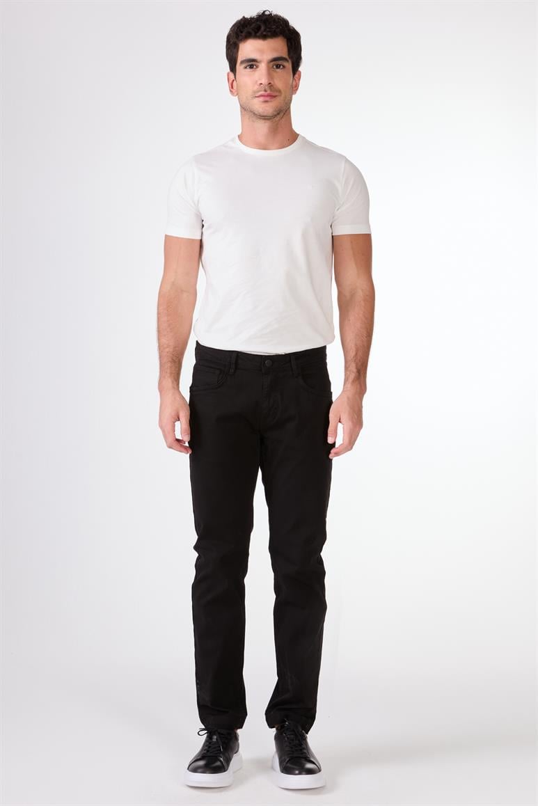 Siyah 5 Cep Düz Renk Slim Fit Erkek Pantolon