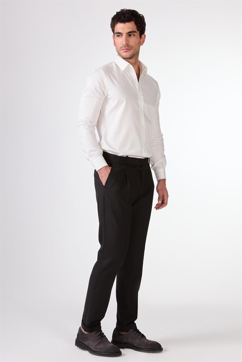 Siyah Kruvaze Sivri Yaka Düz Slim Fit Erkek Takım Elbise