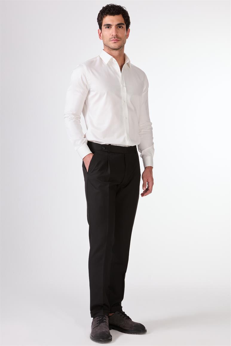 Siyah Kruvaze Sivri Yaka Düz Slim Fit Erkek Takım Elbise