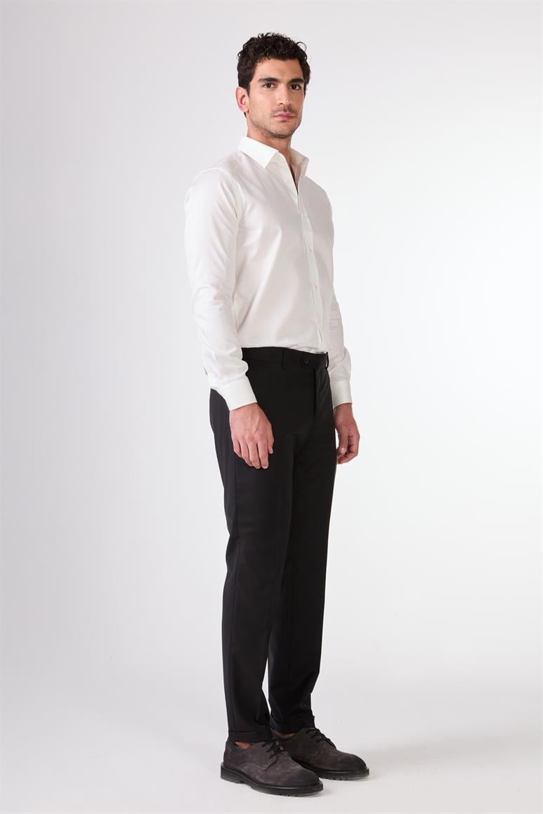 Siyah Düz Renk Yünlü Slim Fit Erkek Takım Elbise 