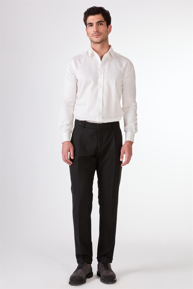 Siyah Kruvaze Sivri Yaka Düz Slim Fit Erkek Takım Elbise