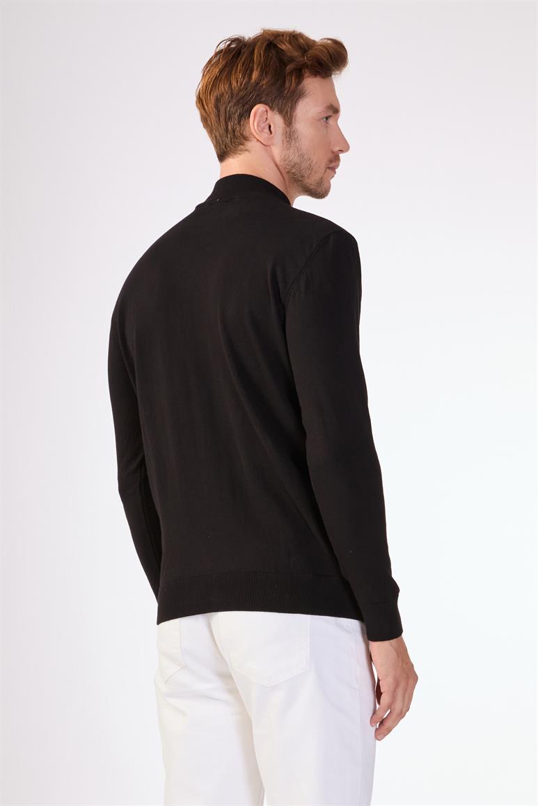 Siyah Yarım Balıkçı %100 Pamuk Düz Renk Slim Fit Erkek Triko