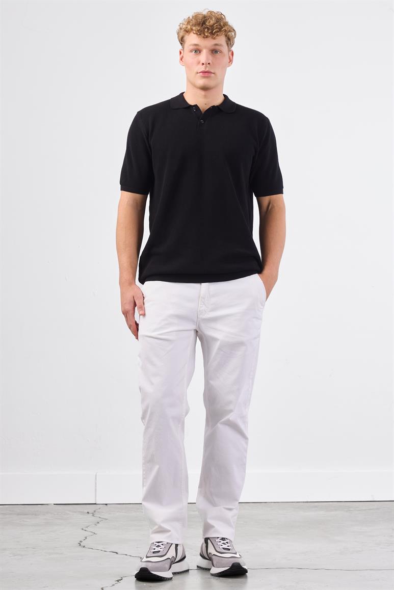 Siyah Polo Düğme Yaka Düz Renk Slim Fit Erkek Triko