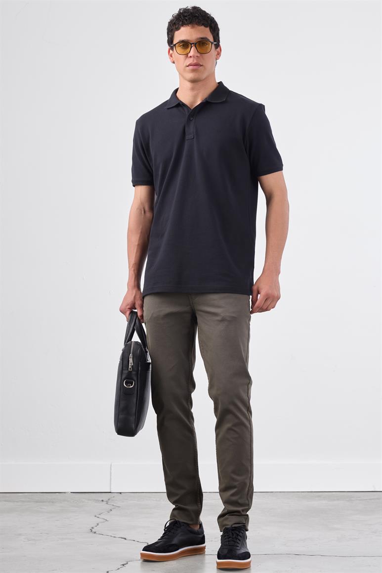 Siyah Polo Yaka Pamuklu Düz Renk Slim Fit Erkek T-shirt