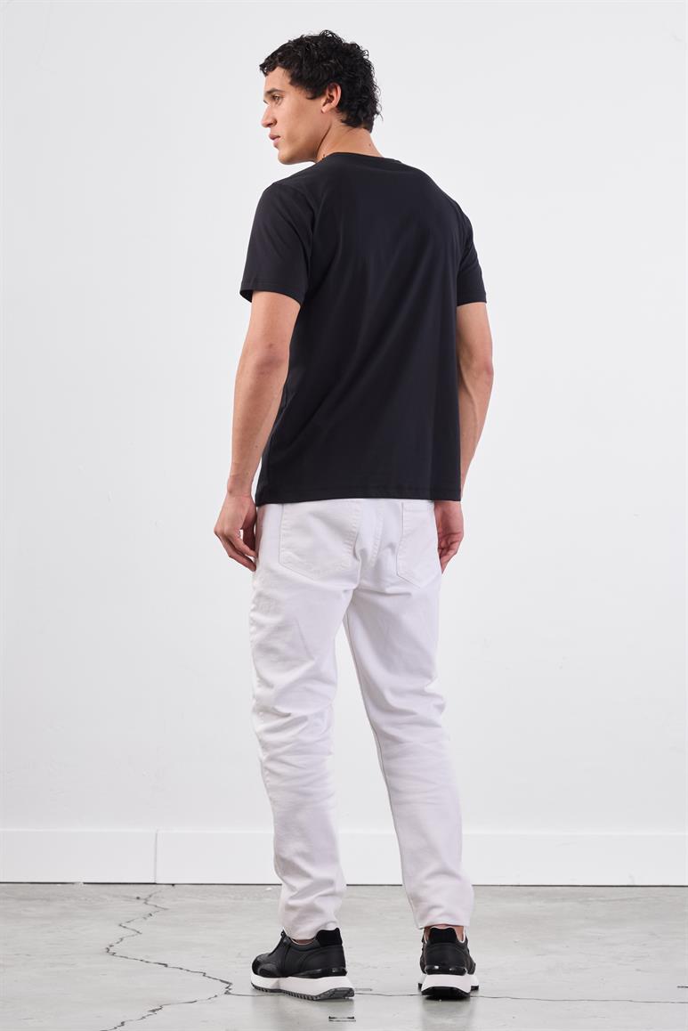 Siyah Bisiklet Yaka Pamuklu Düz Renk Slim Fit Erkek T-shirt