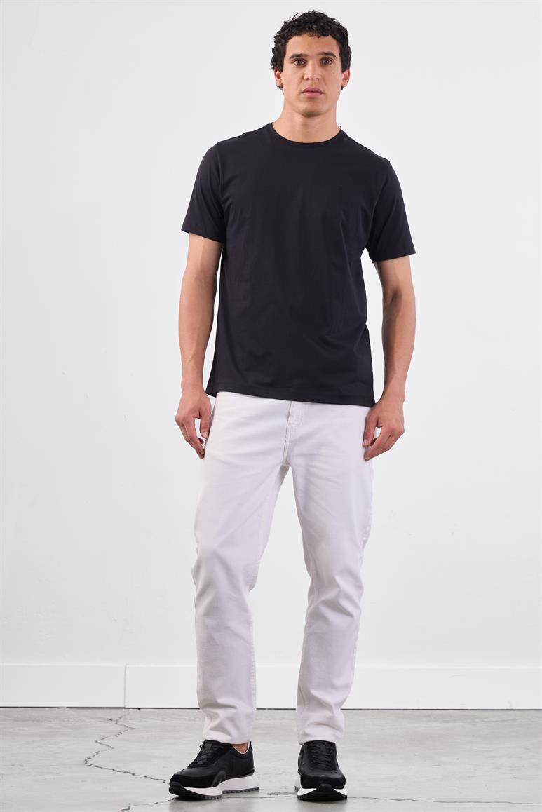 Siyah Bisiklet Yaka Pamuklu Düz Renk Slim Fit Erkek T-shirt