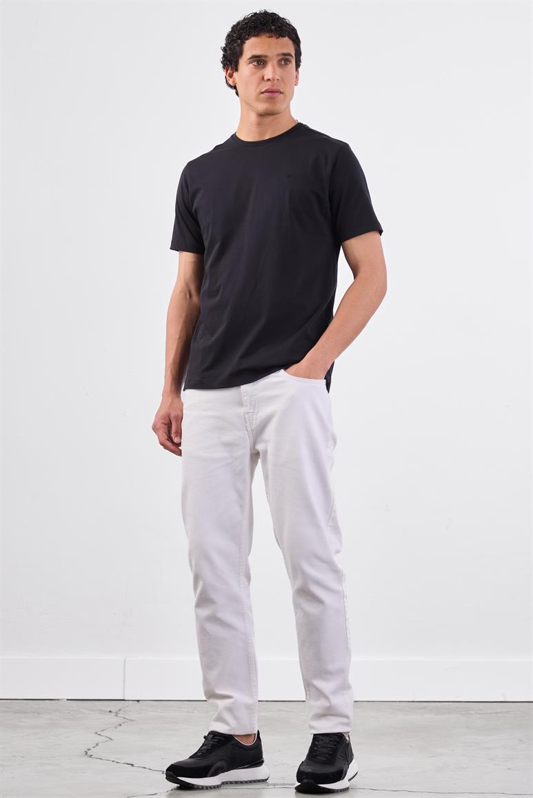 Siyah Bisiklet Yaka Pamuklu Düz Renk Slim Fit Erkek T-shirt