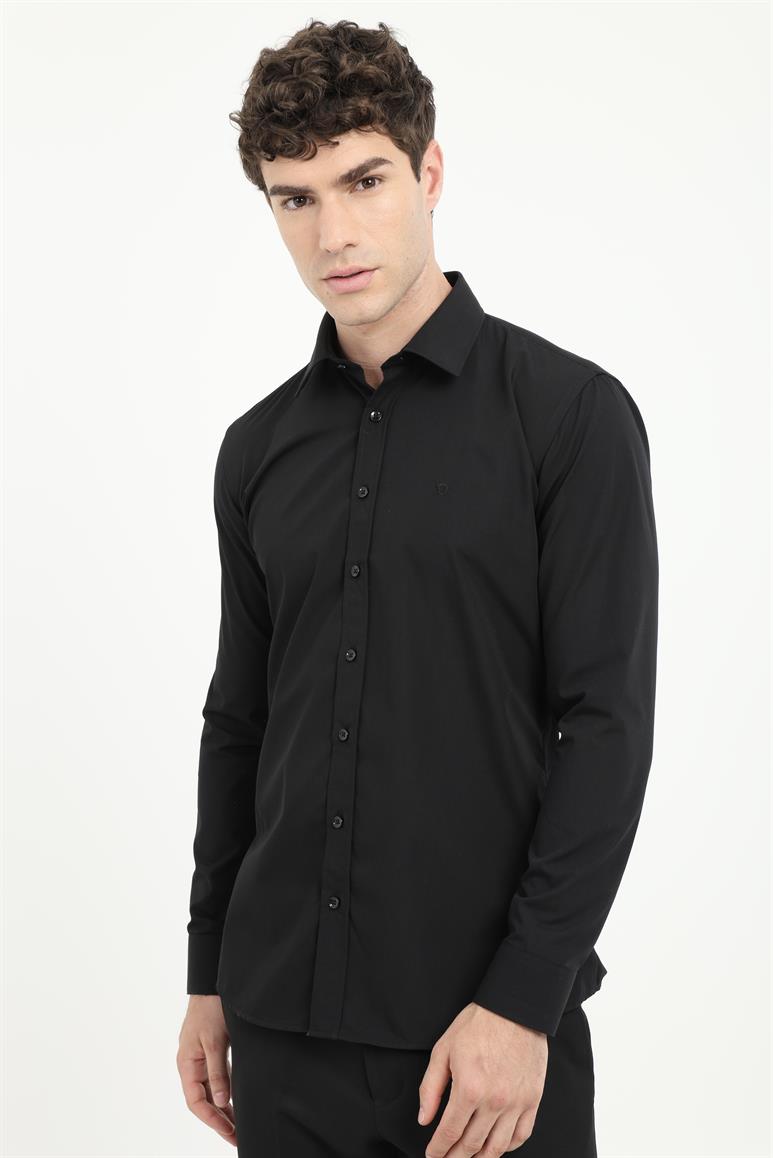 Siyah Klasik Yaka Slim Fit Gömlek