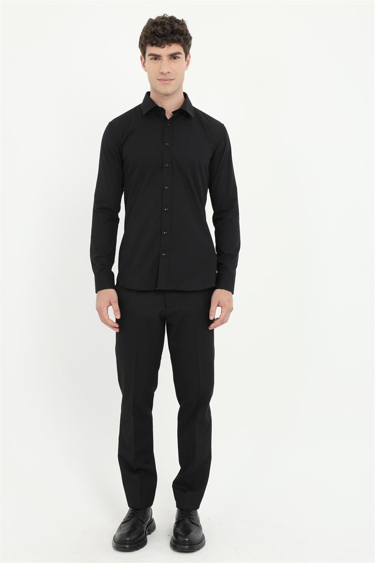 Siyah Klasik Yaka Slim Fit Gömlek